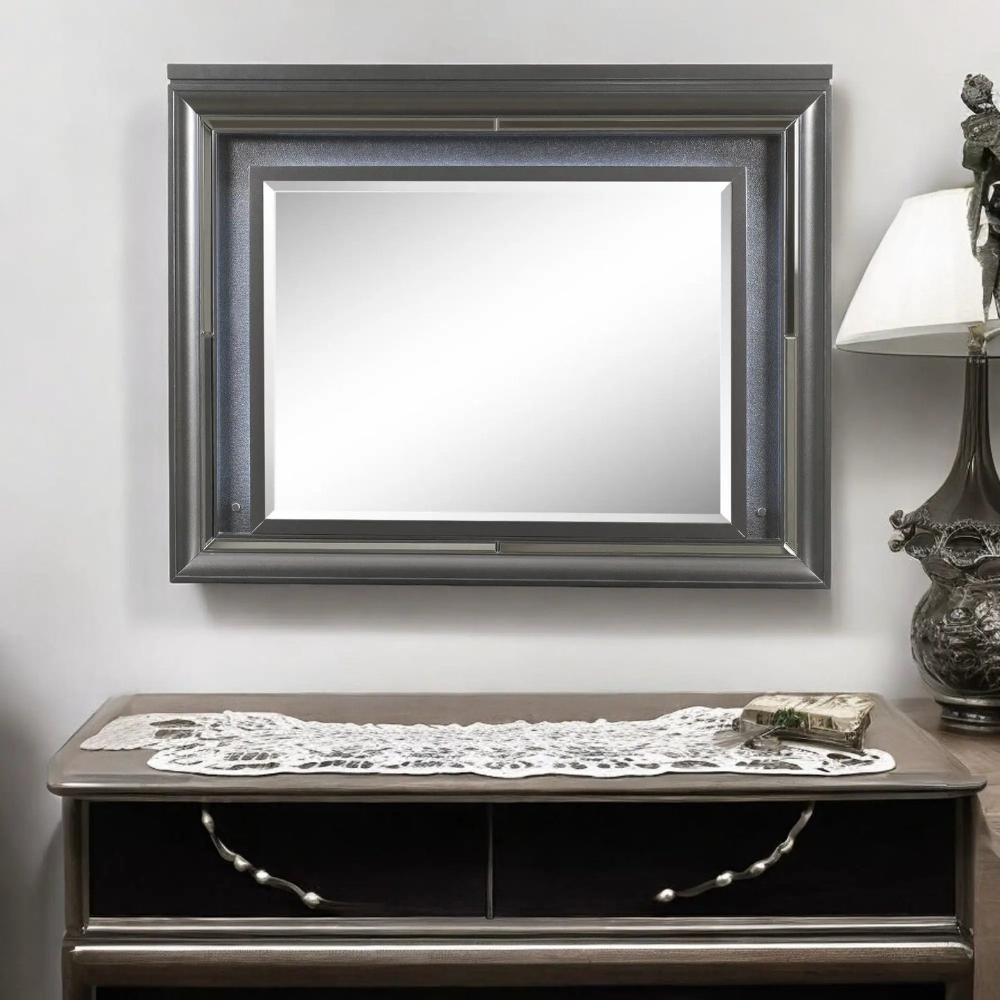 Sawyer Metallic Mirror With LED Lighting Gray