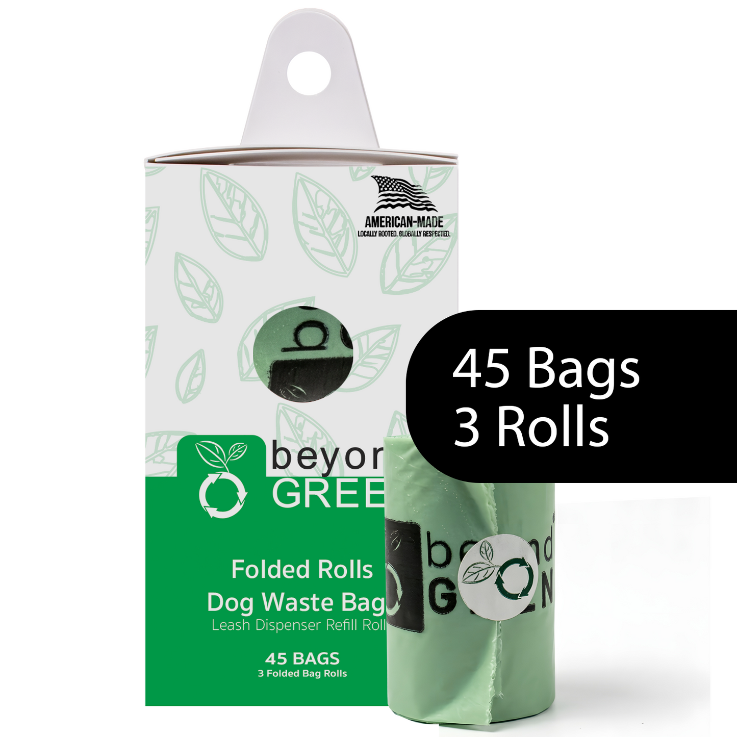 Sacs à déjections canines beyondGREEN – Rouleaux pliés – Fabriqués aux États-Unis, anti-fuites, extra-résistants