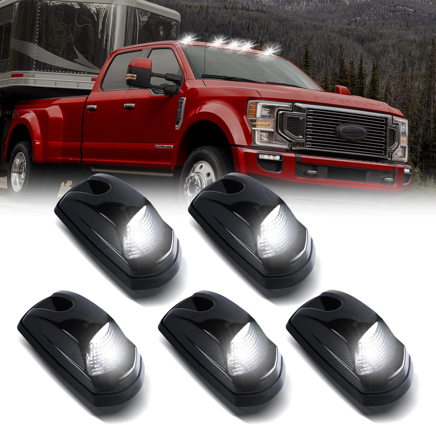 Ford F-Series Super Duty LED roof cab lights kit, six clear smoked amber lenses for 2017–2022 F-250/F-350 exterior on Tampa Home & Garden Store