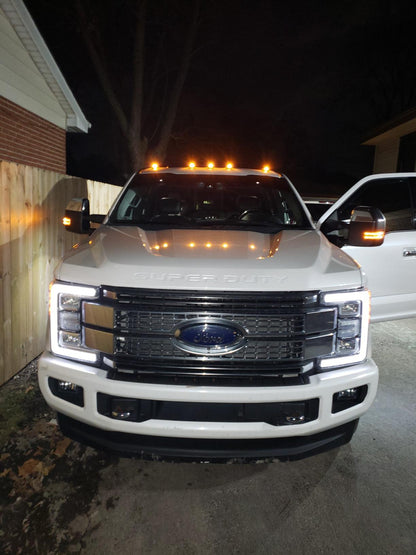 Ford F-250/F-350 Super Duty six amber LED roof cab lights on white exterior truck on Tampa Home & Garden Store
