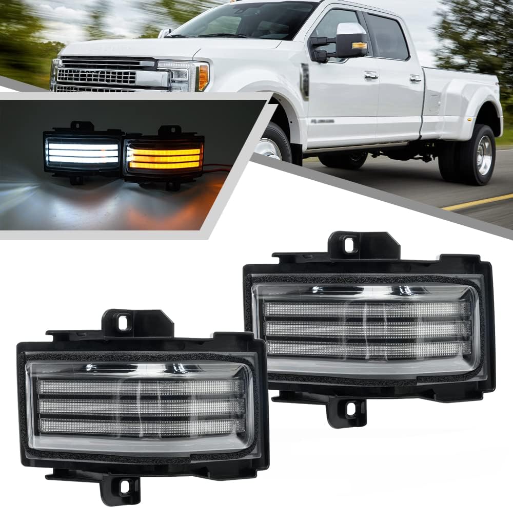 Ford F-250 smoked white amber LED mirror lights by AutoLEDTech.com, 2-pack, exterior lighting on Tampa Home & Garden Store