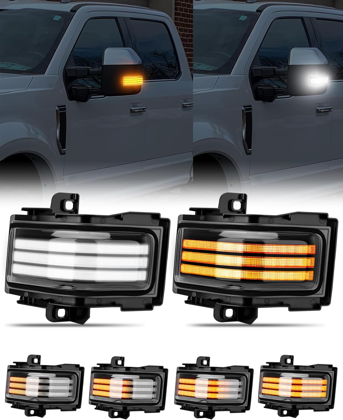 Ford F-250 2017-2027+ smoked LED mirror lights white/amber pair by AutoLEDTech.com on Tampa Home & Garden Store