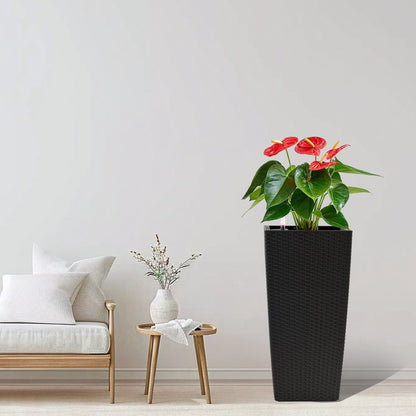 Pack of 2 square planters with automatic watering system, black woven texture by HouseOfZazla on Tampa Home & Garden Store