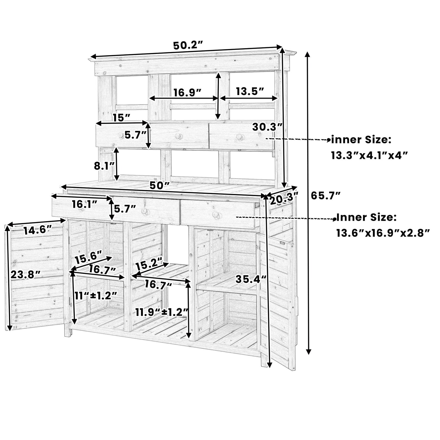 TOPMAX 65.7in tall garden potting bench with hutch by HouseOfZazla, wood workstation on Tampa Home & Garden Store