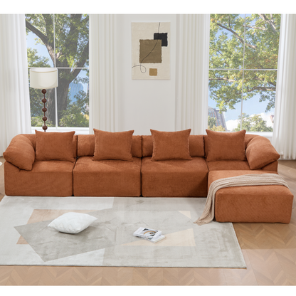 142-inch L-shape Modular Sectional Sofa burnt orange fabric with plush cushions by HouseOfZazla on Tampa Home & Garden Store