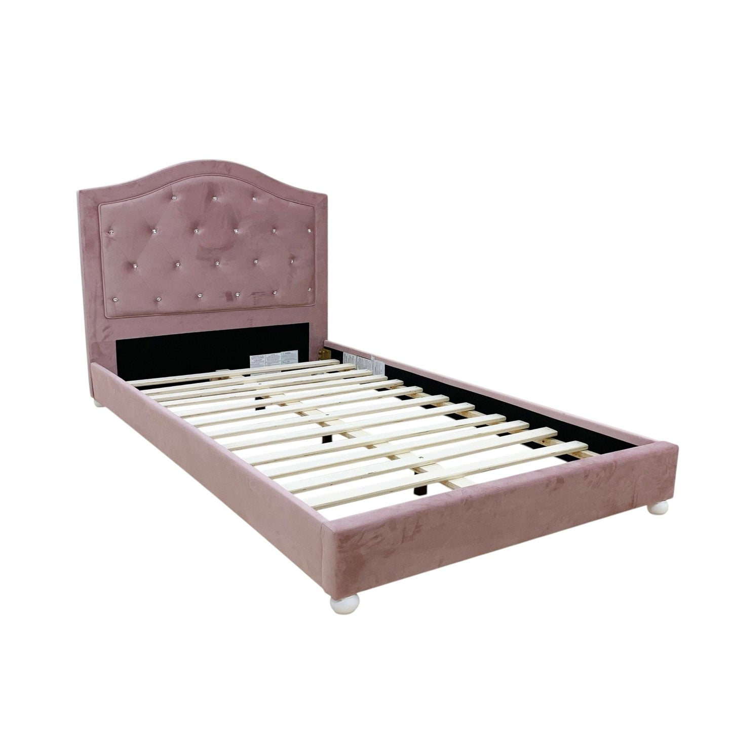 Pink Upholstered Twin Bed and Tufted Headboard