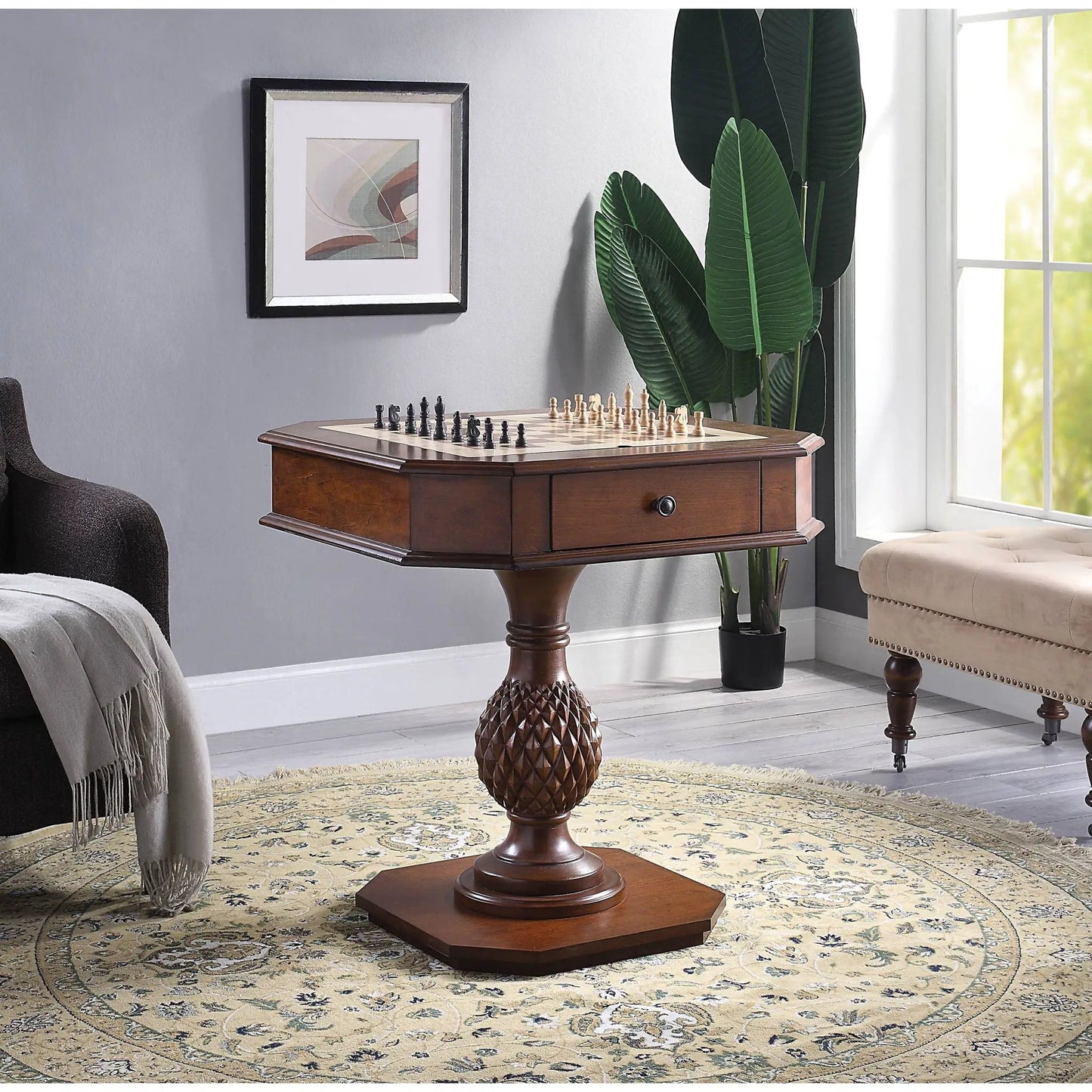 Bishop reversible chess table with built-in tray in cherry finish Unique Piece Furniture on Tampa Home & Garden Store