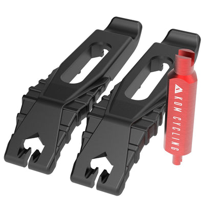 Tubeless valve core tool set by KOM Cycling, dual black clamp-style tools with red valve component on Tampa Home & Garden Store