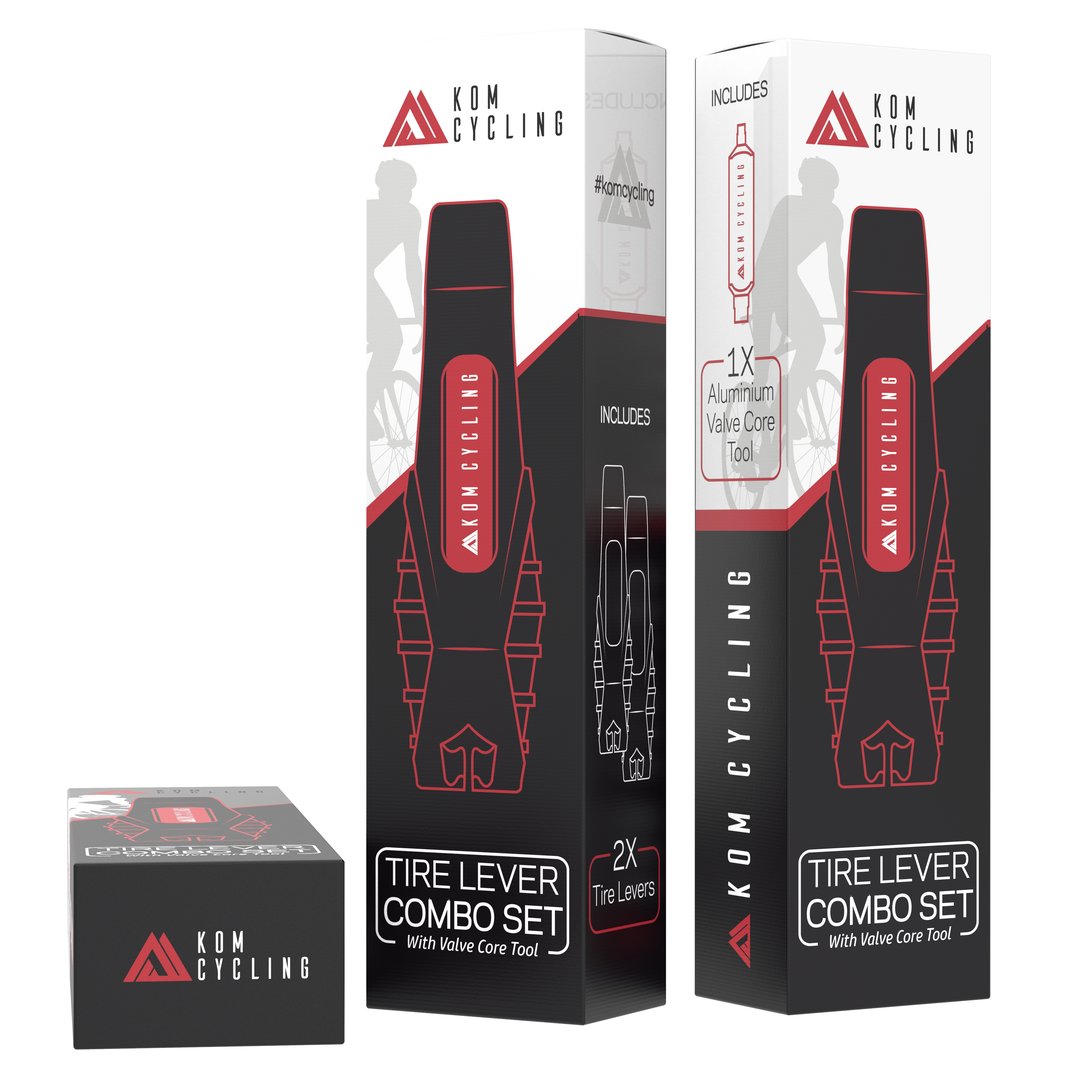 Tubeless Valve Core Tool Set by KOM Cycling; black and red tire lever packaging includes 2 tire levers on Tampa Home & Garden Store