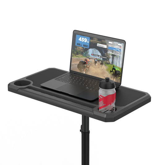 Indoor Media Display Cycling Desk KOM Cycling black with laptop tray and bottle holder on Tampa Home & Garden Store