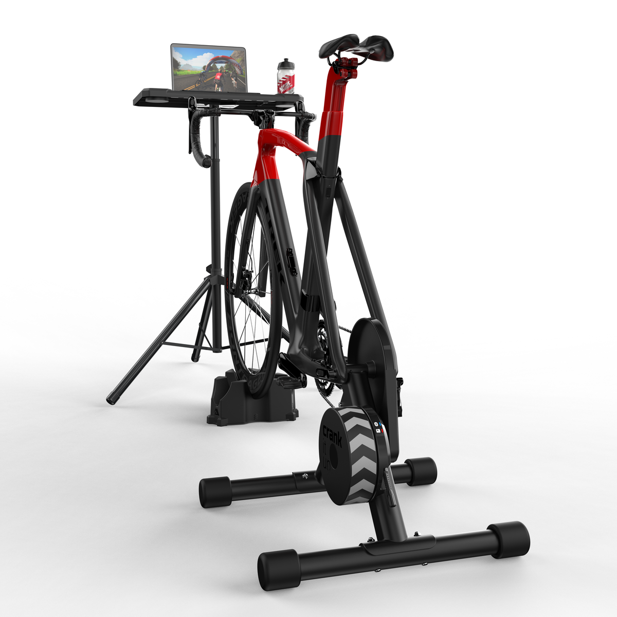 Indoor Media Display Cycling Desk KOM Cycling red and black stationary bike with tablet shelf on Tampa Home & Garden Store