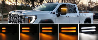 AutoLEDTech.com smoked switchback mirror lights for GMC Sierra Silverado 2020–2026 amber/white on Tampa Home & Garden Store