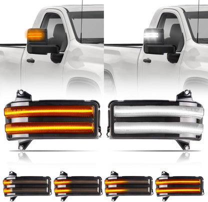 Smoked switchback LED mirror lights for GMC Sierra Silverado amber to white LED, AutoLEDTech.com on Tampa Home & Garden Store
