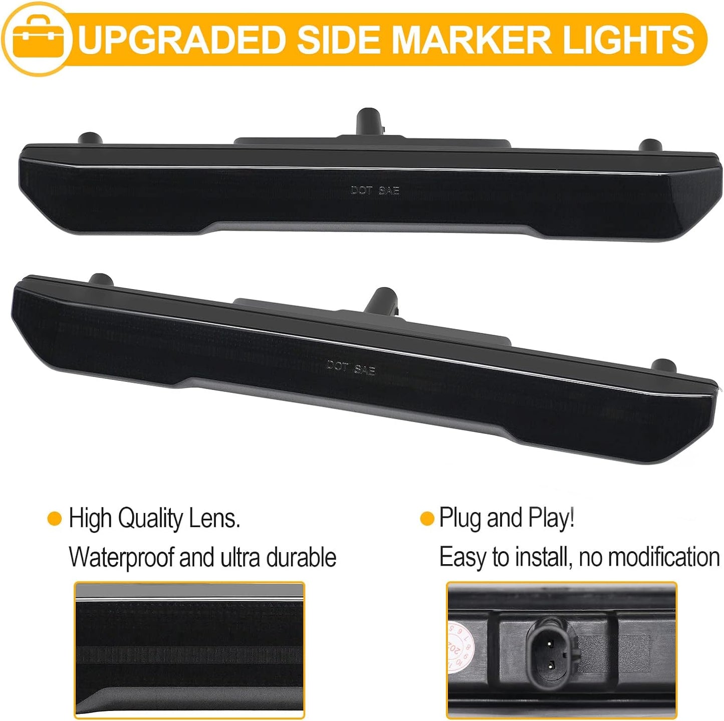 Pair of smoked white amber LED side marker lights for GMC Sierra HD 2020–2026+, DOT SAE on Tampa Home & Garden Store
