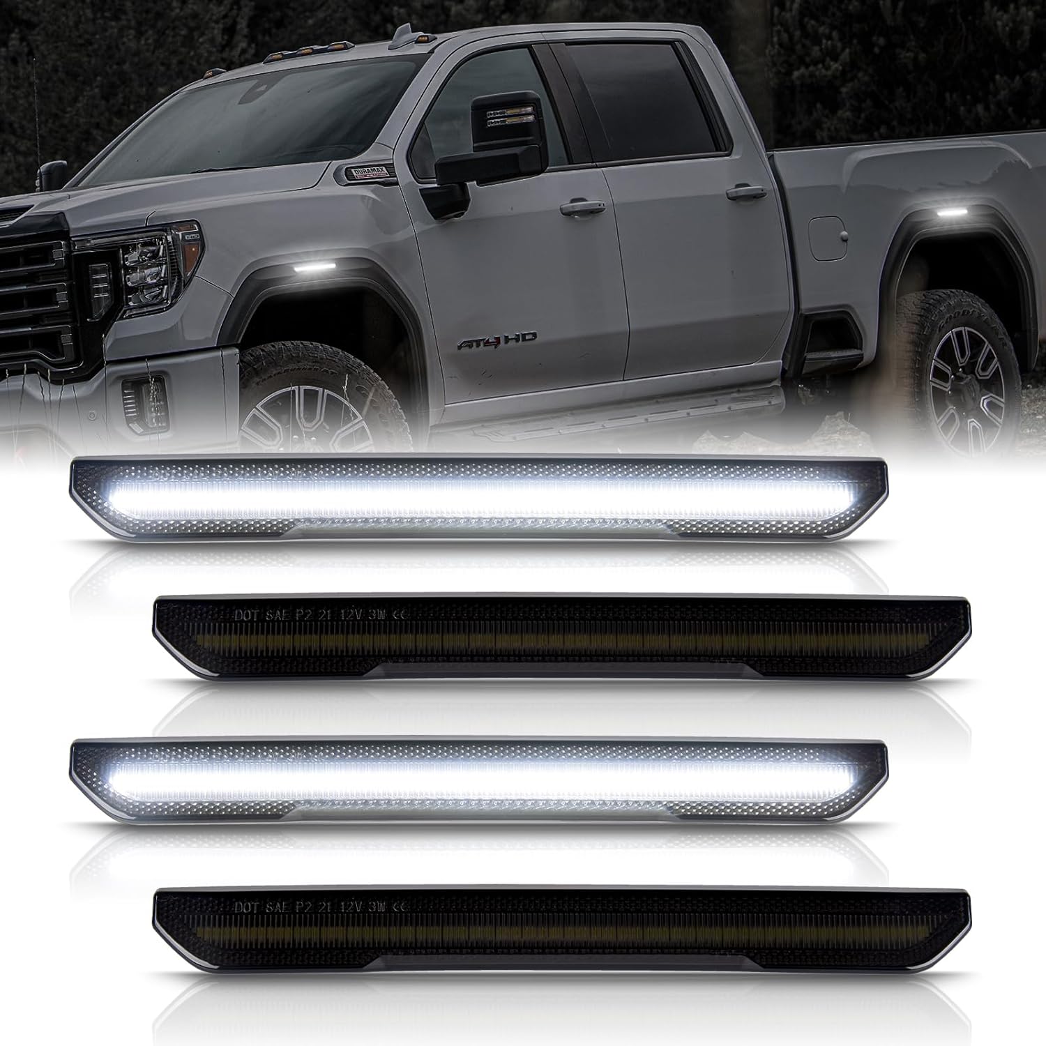 GMC Sierra HD 2500 smoked white amber scanning LED side markers by AutoLEDTech.com on Tampa Home & Garden Store