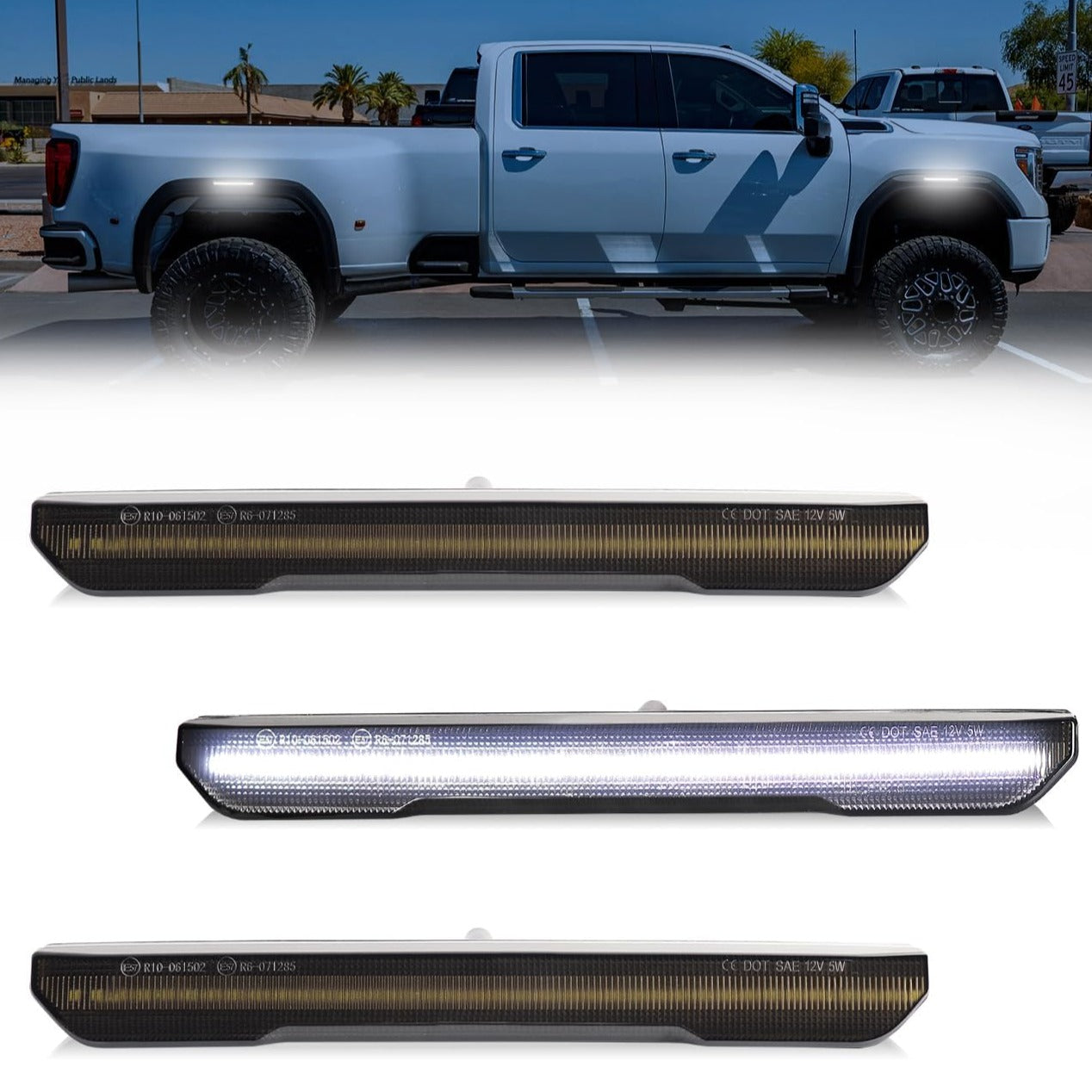 GMC Sierra HD 2500 smoked white amber scanning LED side markers, AutoLEDTech.com, set of 3 on Tampa Home & Garden Store