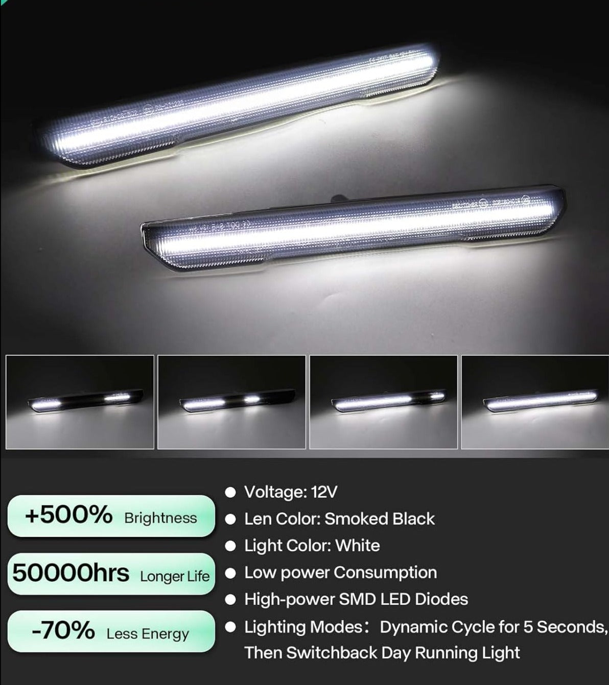 GMC Sierra HD 2500 Smoked Black LED Side Markers, 12V, white light, 2-pack on Tampa Home & Garden Store
