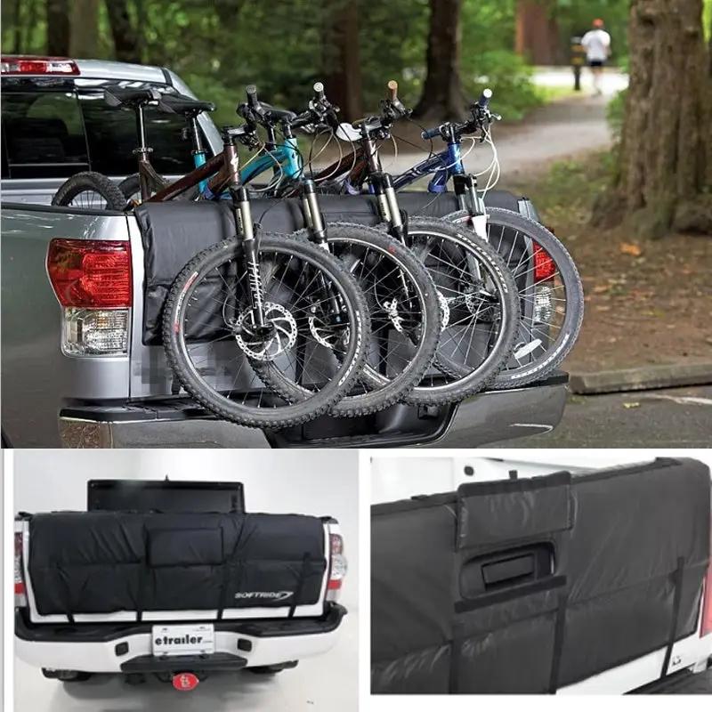 EUNORAU electric bike pickup tailgate pad carries five mountain bikes on a black truck bed on Tampa Home & Garden Store