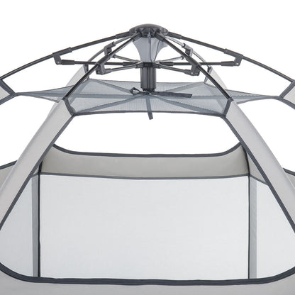Pop 'N Go Playpen play yard with gray mesh panels and black frame, collapsible top hub on Tampa Home & Garden Store