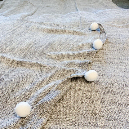 Casablanca Pom Pom Cotton Blanket Cozy Throw
