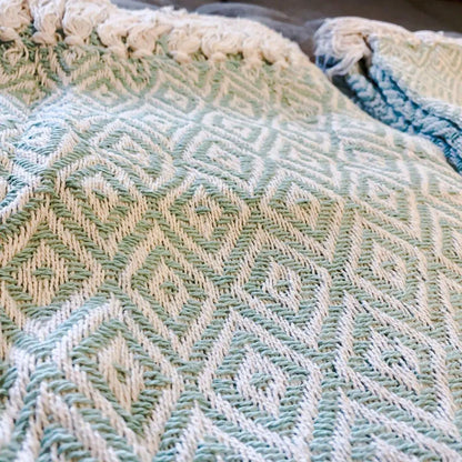 Mallorca Tassel Throw Mint Geometric Cotton