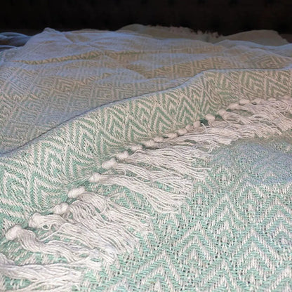 Mallorca Tassel Throw Mint Geometric Cotton