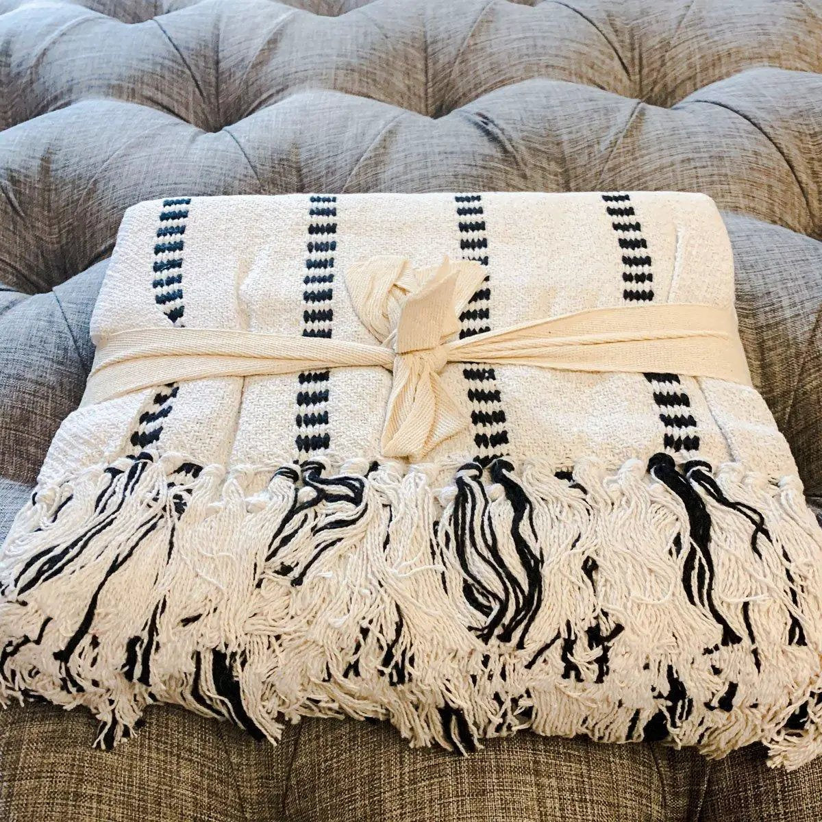 Walk the Line Throw Blanket in Organic Cotton