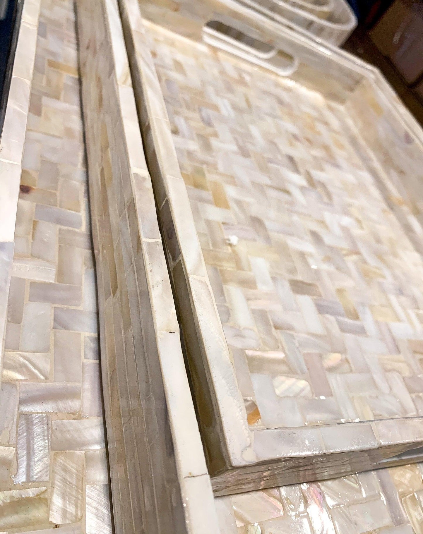 Cream Herringbone Mother of Pearl Tray Collection