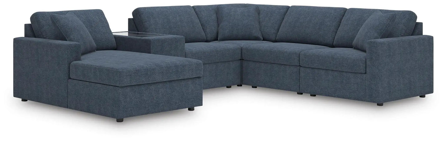 Modmax Ink blue sectional with left chaise and glass console, cushions; Unique Piece Furniture on Tampa Home & Garden Store