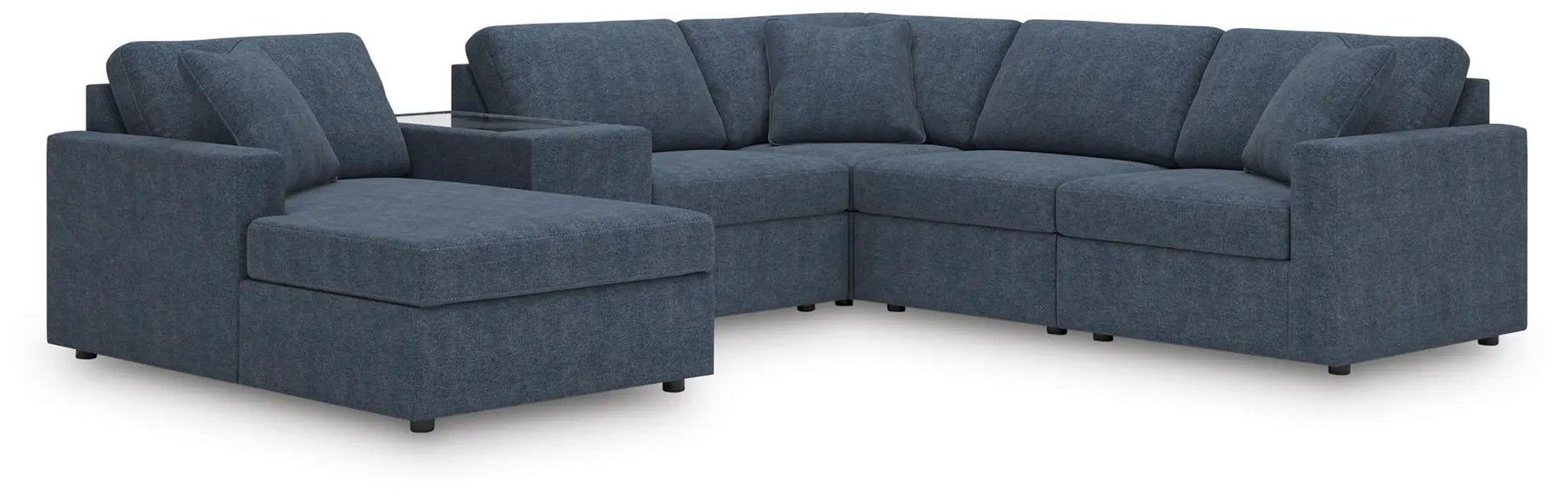 Modmax Ink blue sectional with left chaise and glass console, cushions; Unique Piece Furniture on Tampa Home & Garden Store