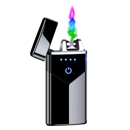 Stevvex dual-arc USB lighter with LED screen rainbow plasma arc black metal windproof body on Tampa Home & Garden Store