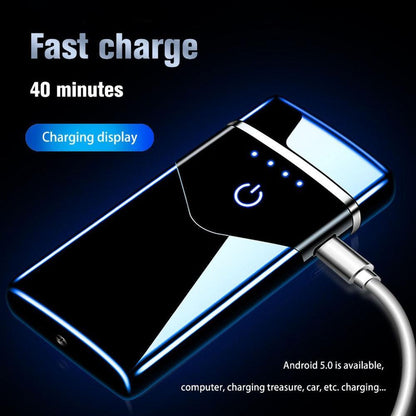 Stevvex black metal dual-arc USB lighter with LED touch display and charging indicators on Tampa Home & Garden Store
