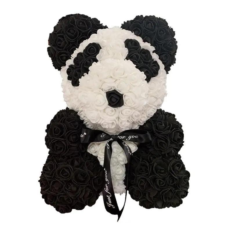 Panda rose teddy bear made of black and white artificial roses, ribbon bow Stevvex on Tampa Home & Garden Store