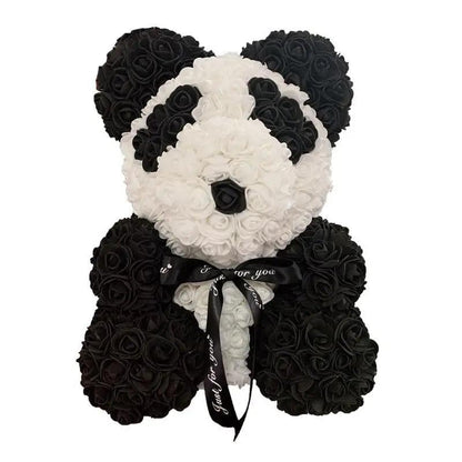 Panda rose teddy bear made of black and white artificial roses, ribbon bow Stevvex on Tampa Home & Garden Store