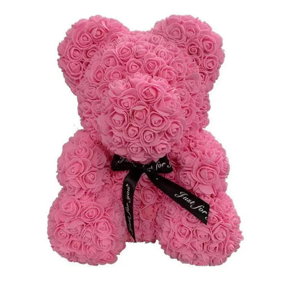 2021 Cute Artificial Flower Rose Teddy Bear pink rose clusters with black bow Stevvex on Tampa Home & Garden Store