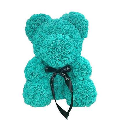Stevvex turquoise rose teddy bear made of artificial flowers for home decor gifts on Tampa Home & Garden Store