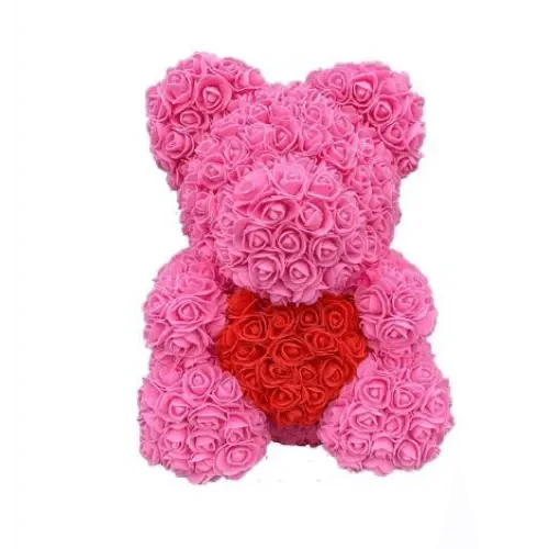 Floral teddy bear pink rose with red heart Stevvex ALU123GUREEV gift on Tampa Home & Garden Store