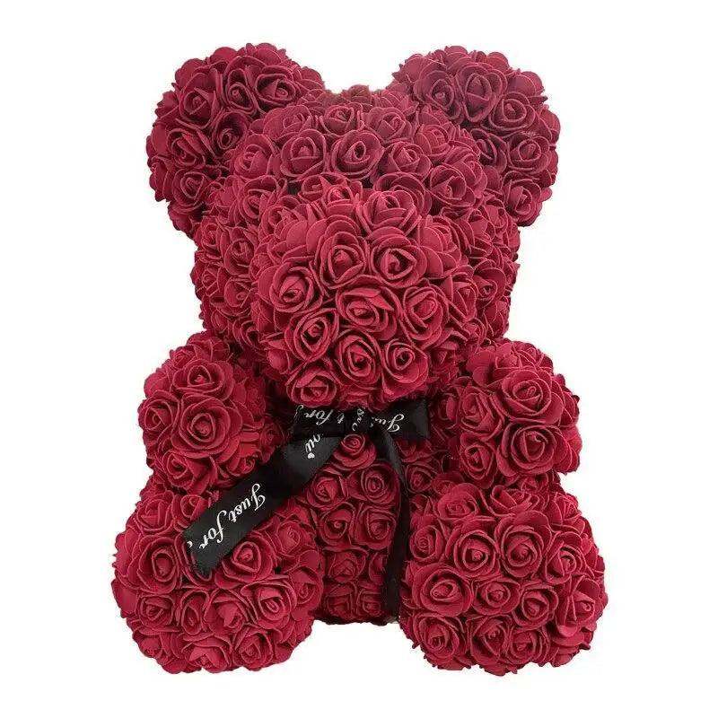 ALU123GUREEV rose teddy bear decoration red artificial roses with black ribbon on Tampa Home & Garden Store