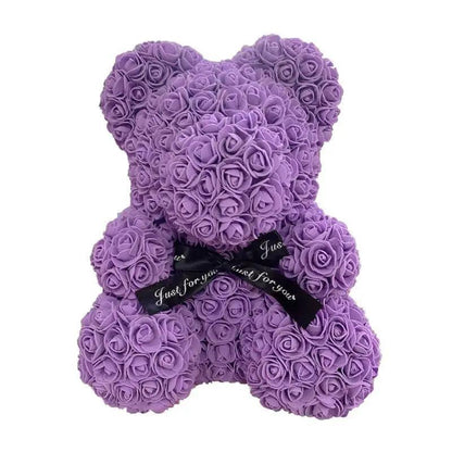 Purple rose teddy bear ornament made of artificial flowers with Stevvex ALU123GUREEV ribbon on Tampa Home & Garden Store
