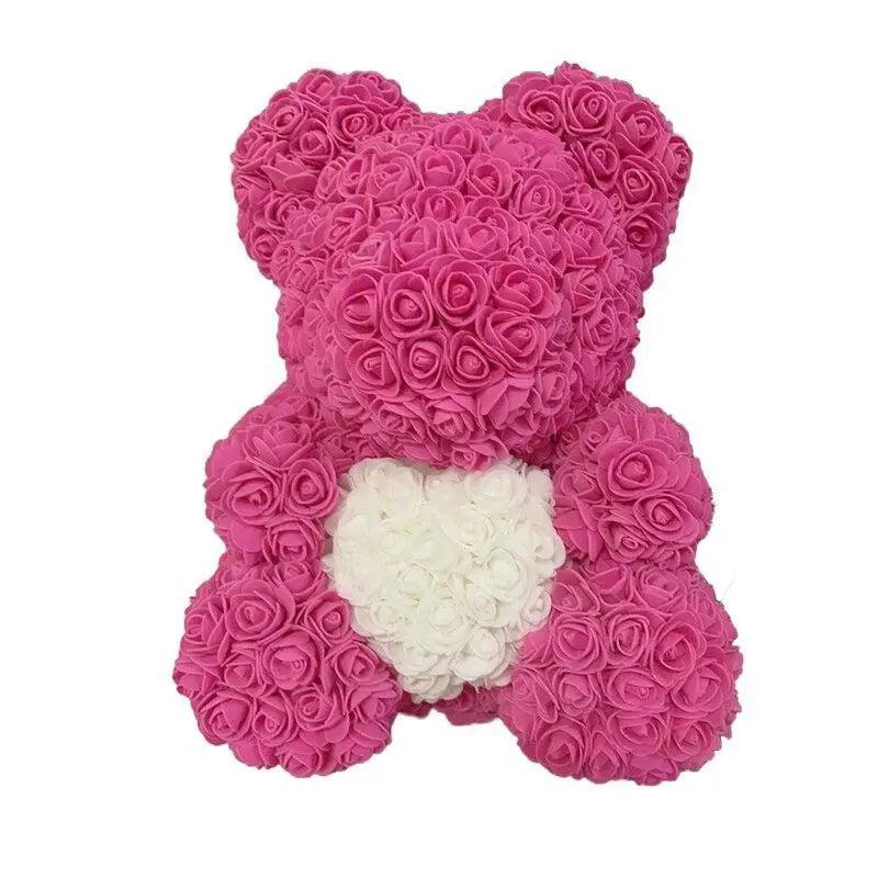 Teddy bear made of pink roses with white heart, Stevvex artificial flower decor for home gift on Tampa Home & Garden Store
