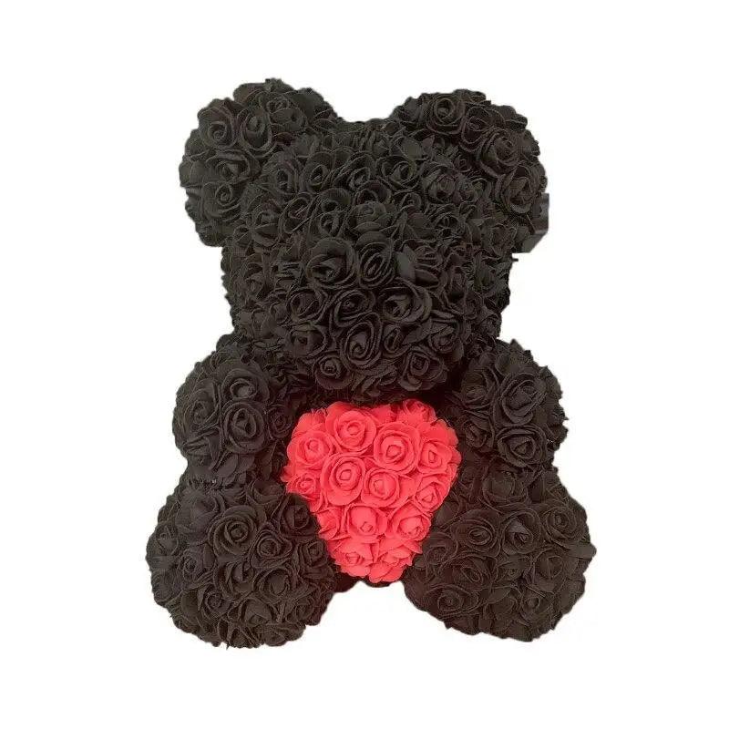 Stevvex black rose teddy bear with pink heart, artificial floral home decor gift on Tampa Home & Garden Store