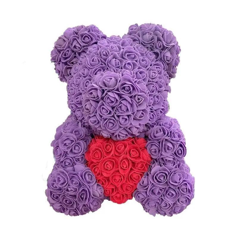 Stevvex purple artificial rose teddy bear with red heart decor for home gifts on Tampa Home & Garden Store