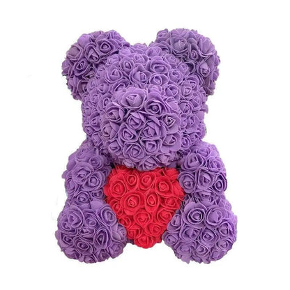 Stevvex purple artificial rose teddy bear with red heart decor for home gifts on Tampa Home & Garden Store