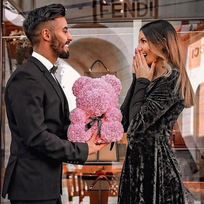 Artificial rose teddy bear in pink, Valentine gift for home decor on Tampa Home & Garden Store