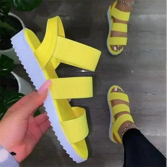 Stevvex yellow three-strap sandals with white ridged sole, three sandals visible on Tampa Home & Garden Store