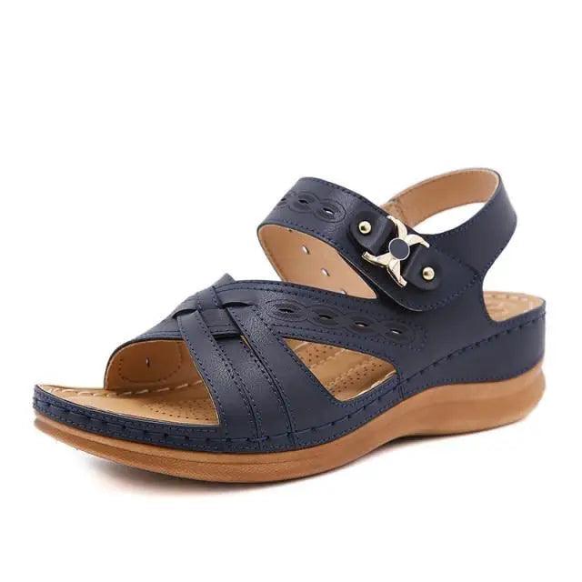 Stevvex navy blue sandals with buckle strap and cushioned footbed on Tampa Home & Garden Store