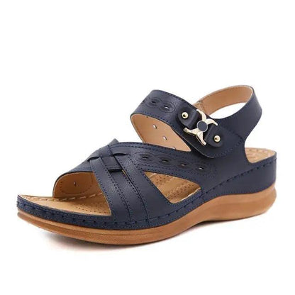 Stevvex navy blue sandals with buckle strap and cushioned footbed on Tampa Home & Garden Store