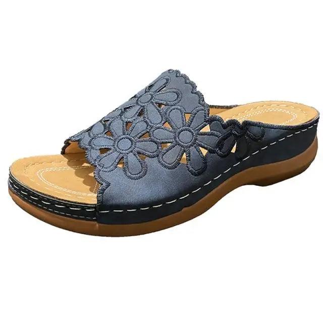 Stevvex 2021 Summer Classic women's sandals with blue floral cutout upper and footbed on Tampa Home & Garden Store