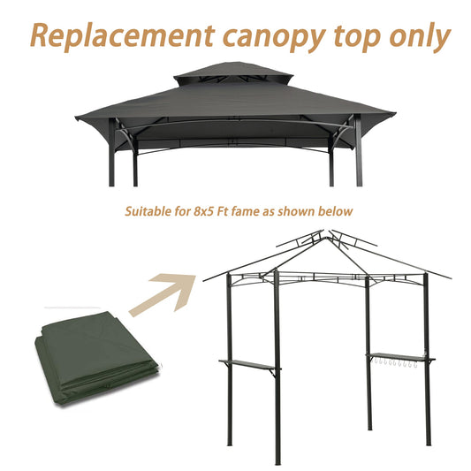 Replacement canopy top for 8x5 ft grill gazebo, gray double-tier roof by HouseOfZazla on Tampa Home & Garden Store