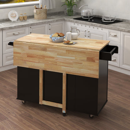 Black Kitchen Island with Spice and Towel Rack